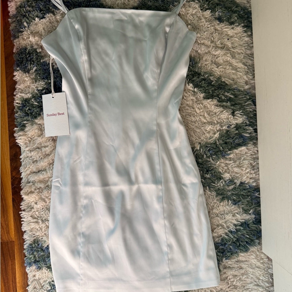 Sunday Best Satin Mini Dress - Soft Blue